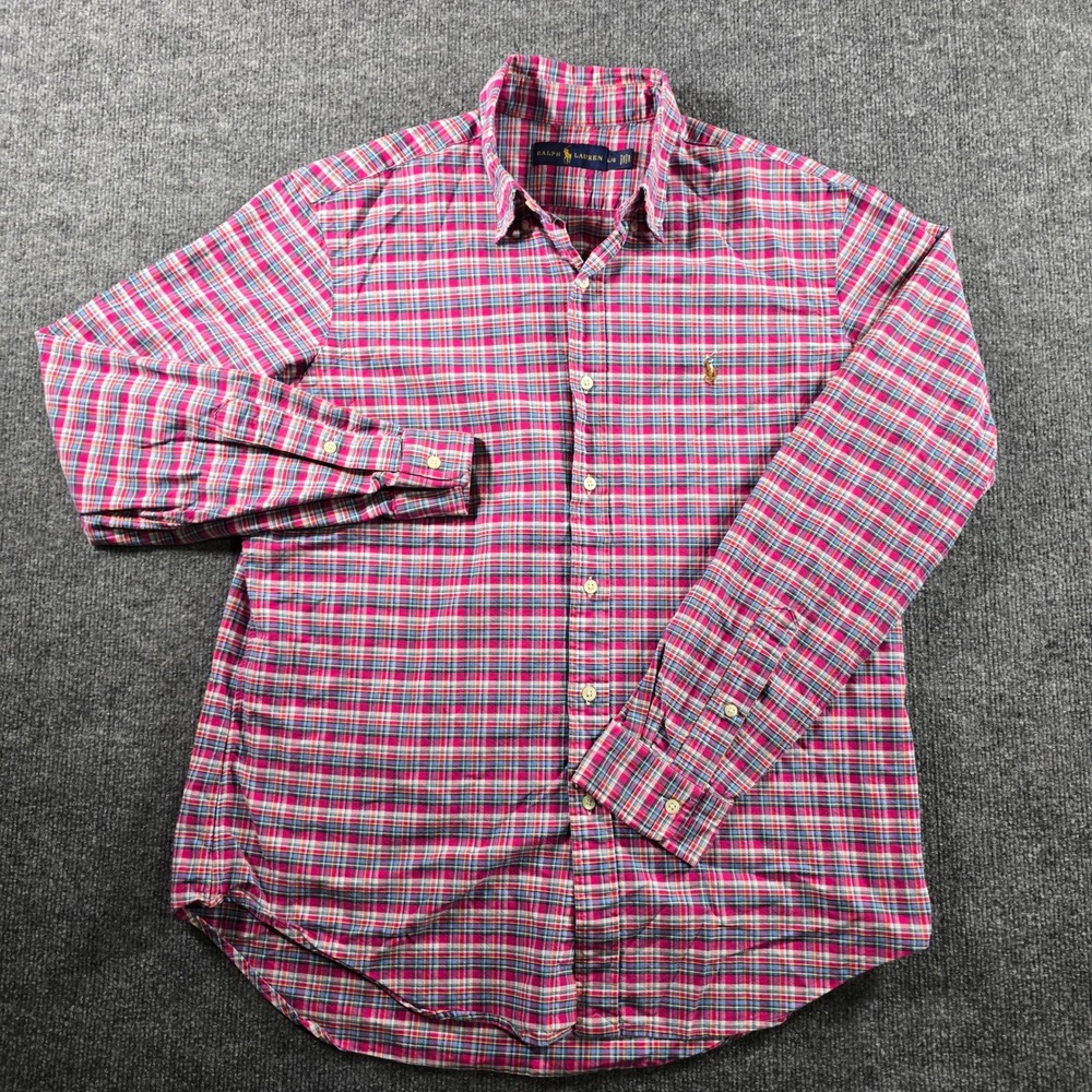 Ralph Lauren Mens Pink Blue Plaid Button Down Shirt Long Sleeve L Classic Fit
